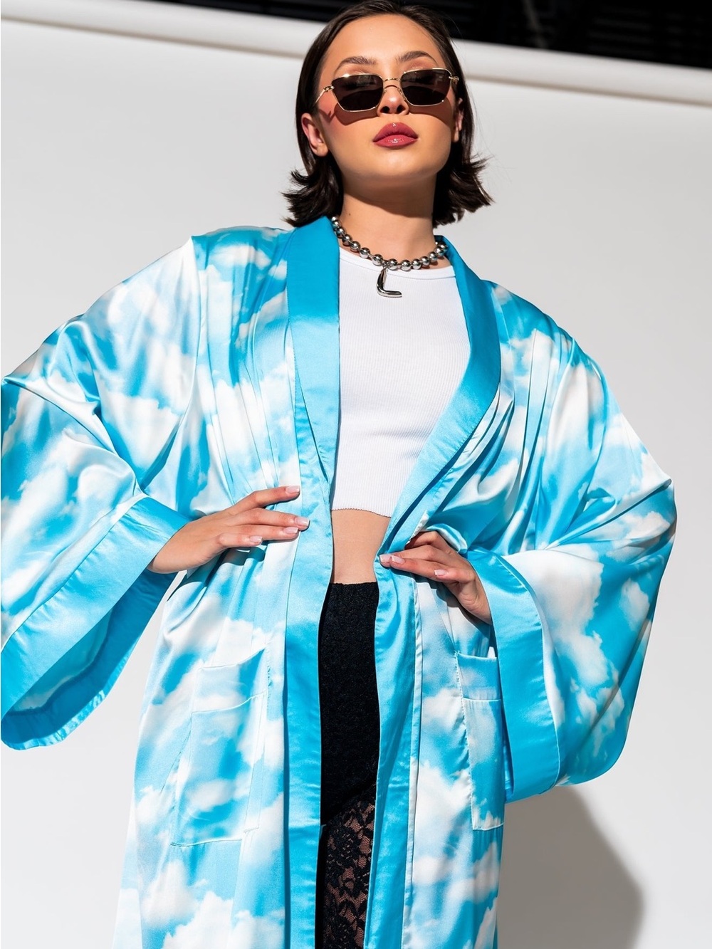 New! Dressed in LALA Good Karma Kimono in Cloud Nine - L/XL - Picture 5 of 11